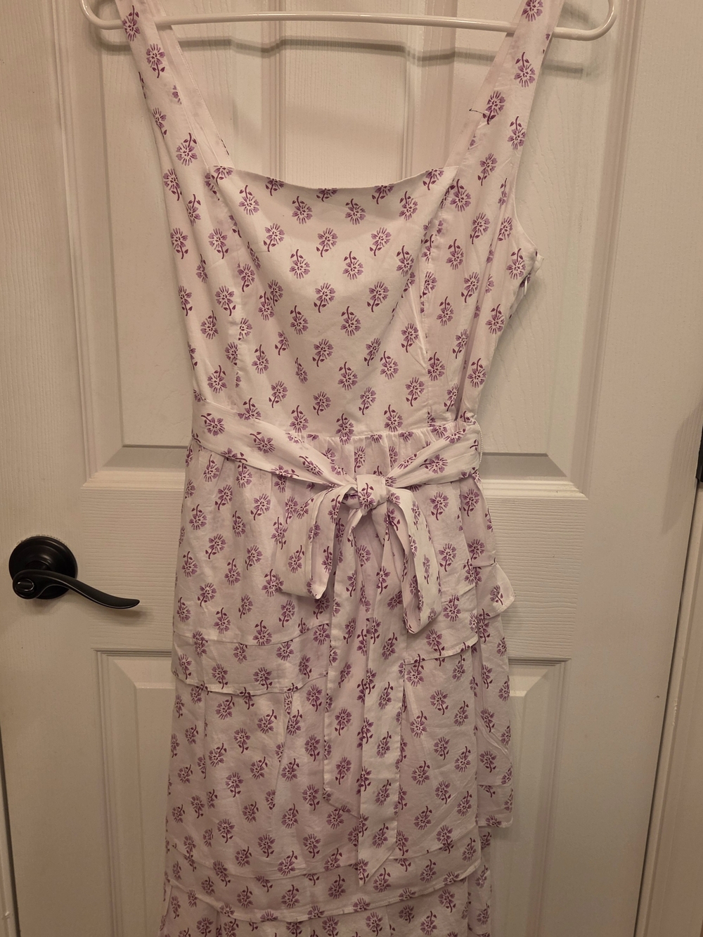 J. Crew Sleeveless Belted Tiered Midi  Dress In "White Violet Storm"